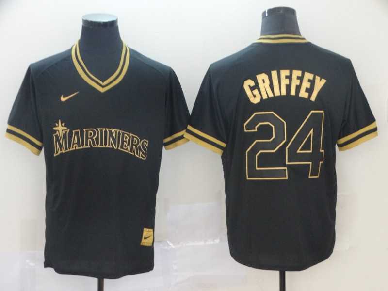 Mariners 24 Ken Griffey Jr. Black Gold Nike Cooperstown Collection Legend V Neck Jersey,We sell and wholesale Mariners 24 Ken Griffey Jr. Black Gold Nike Cooperstown Collection Legend V Neck Jersey on line form chian!